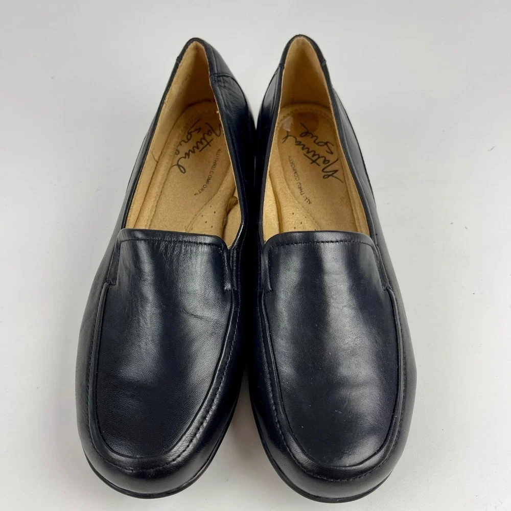 Natural Soul Connor Black Leather Slip On Loafers Womens 8.5 M Comfort Shoes
